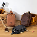 Men Vintage Leather Small Belt Bag Cell Phone Purse Waist Bag
