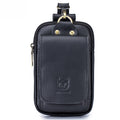 Men Vintage Leather Small Belt Bag Cell Phone Purse Waist Bag Black