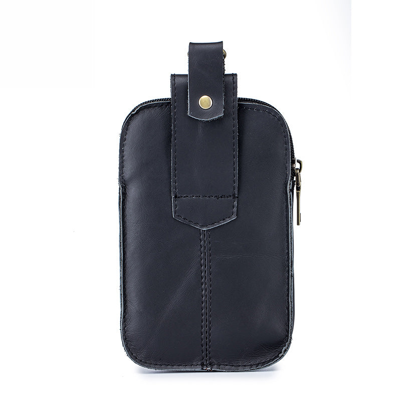 Men Vintage Leather Small Belt Bag Cell Phone Purse Waist Bag Black