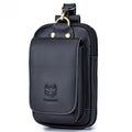 Men Vintage Leather Small Belt Bag Cell Phone Purse Waist Bag Black