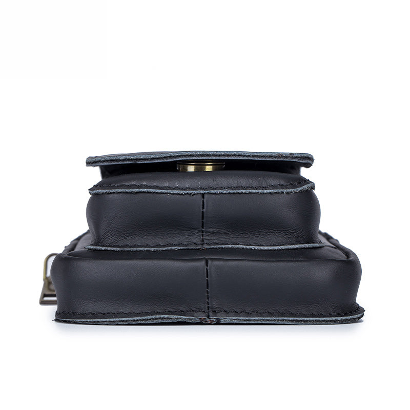 Men Vintage Leather Small Belt Bag Cell Phone Purse Waist Bag Black