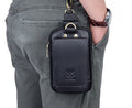 Men Vintage Leather Small Belt Bag Cell Phone Purse Waist Bag Black