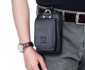 Men Vintage Leather Small Belt Bag Cell Phone Purse Waist Bag Black