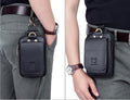 Men Vintage Leather Small Belt Bag Cell Phone Purse Waist Bag Black