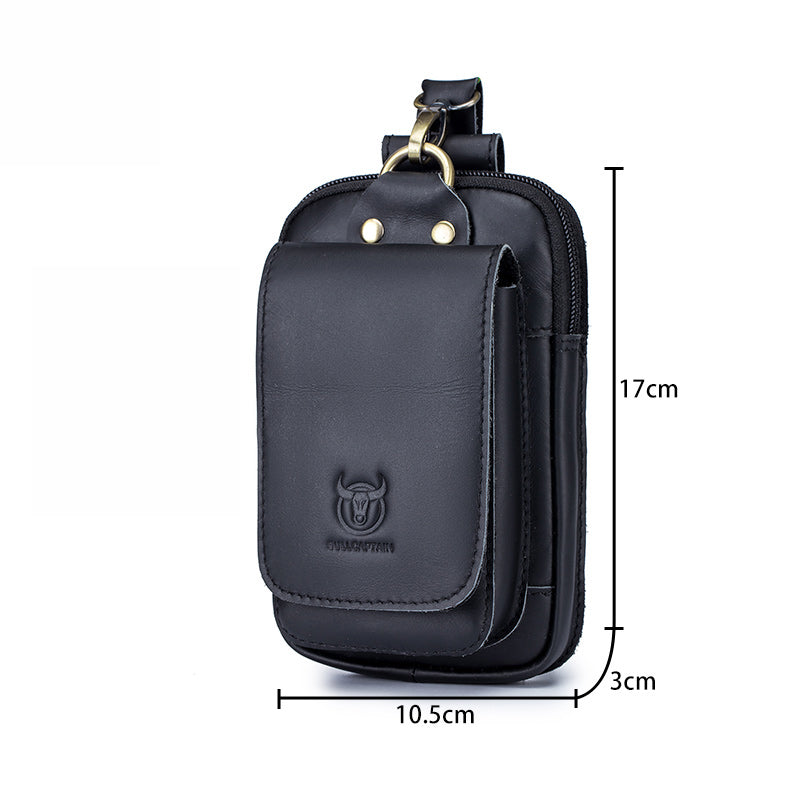 Men Vintage Leather Small Belt Bag Cell Phone Purse Waist Bag Black