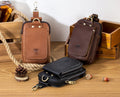 Men Vintage Leather Small Belt Bag Cell Phone Purse Waist Bag Black Coffee Brown