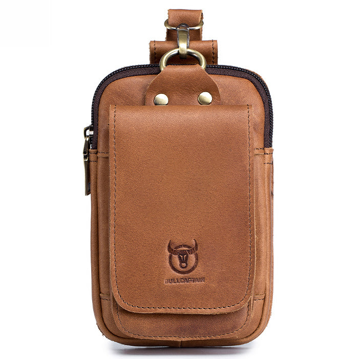 Men Vintage Leather Small Belt Bag Cell Phone Purse Waist Bag Brown