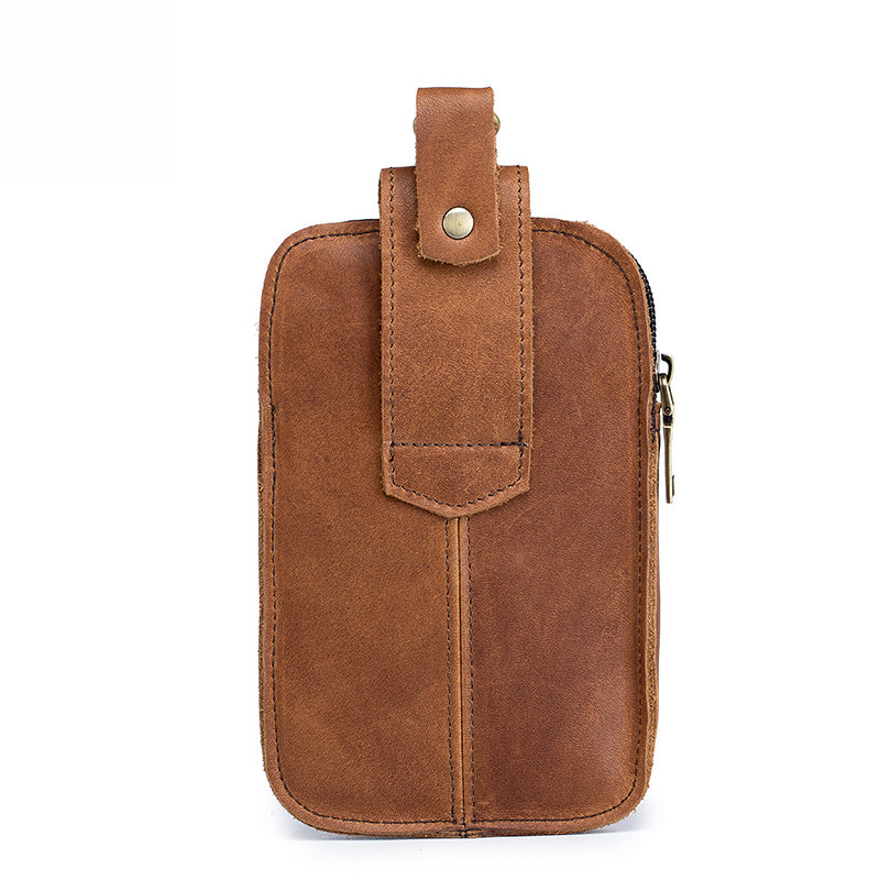 Men Vintage Leather Small Belt Bag Cell Phone Purse Waist Bag Brown