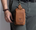 Men Vintage Leather Small Belt Bag Cell Phone Purse Waist Bag Brown