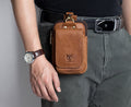 Men Vintage Leather Small Belt Bag Cell Phone Purse Waist Bag Brown