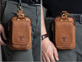 Men Vintage Leather Small Belt Bag Cell Phone Purse Waist Bag Brown