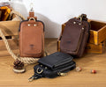 Men Vintage Leather Small Belt Bag Cell Phone Purse Waist Bag Brown Black Coffee