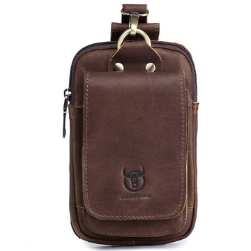 Men Vintage Leather Small Belt Bag Cell Phone Purse Waist Bag Coffee
