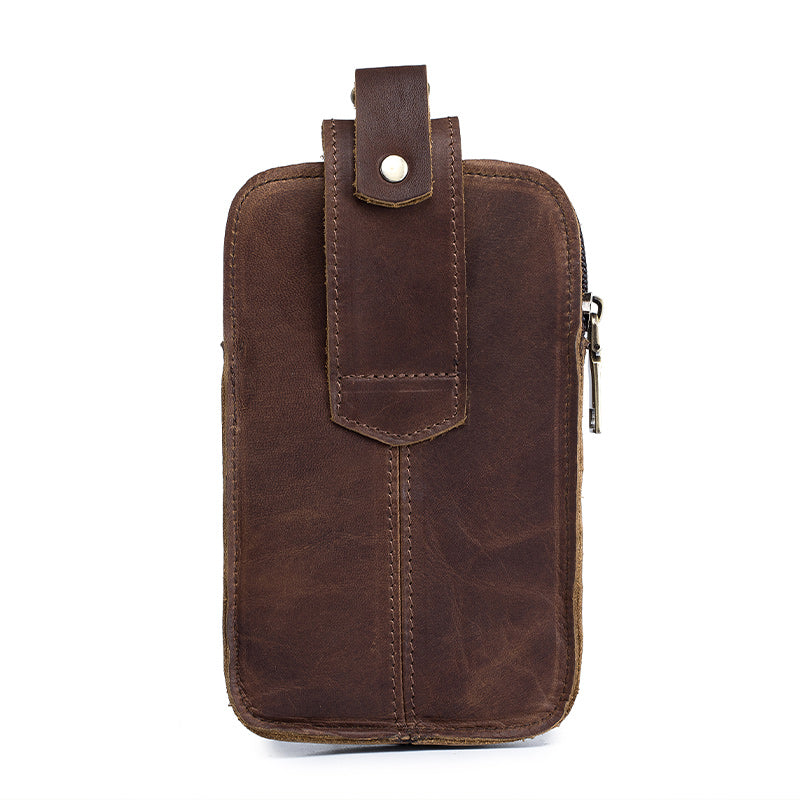 Men Vintage Leather Small Belt Bag Cell Phone Purse Waist Bag Coffee