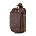 Men Vintage Leather Small Belt Bag Cell Phone Purse Waist Bag Coffee
