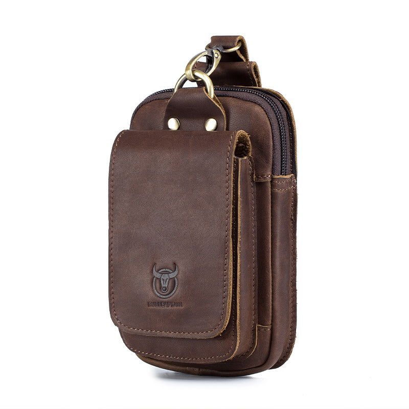 Men Vintage Leather Small Belt Bag Cell Phone Purse Waist Bag Coffee