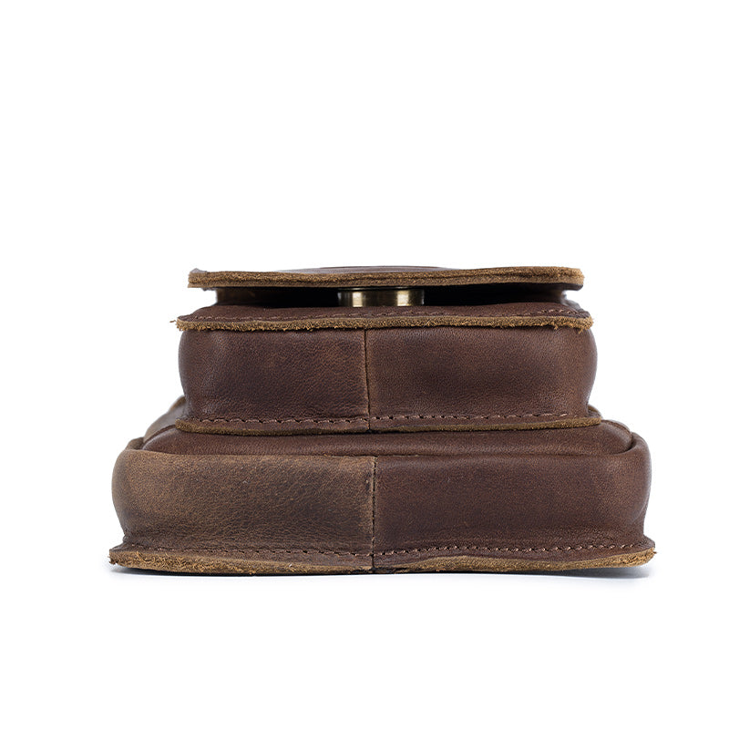 Men Vintage Leather Small Belt Bag Cell Phone Purse Waist Bag Coffee