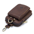 Men Vintage Leather Small Belt Bag Cell Phone Purse Waist Bag Coffee
