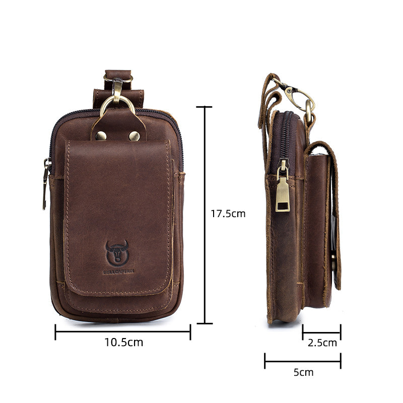 Men Vintage Leather Small Belt Bag Cell Phone Purse Waist Bag Coffee