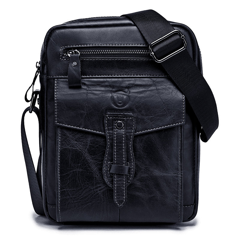 Men Vintage Leather Small Messenger Bag Business Travel Shoulder Bag Black