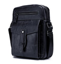 Men Vintage Leather Small Messenger Bag Business Travel Shoulder Bag Black