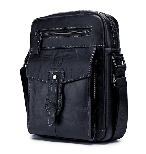Men Vintage Leather Small Messenger Bag Business Travel Shoulder Bag Black