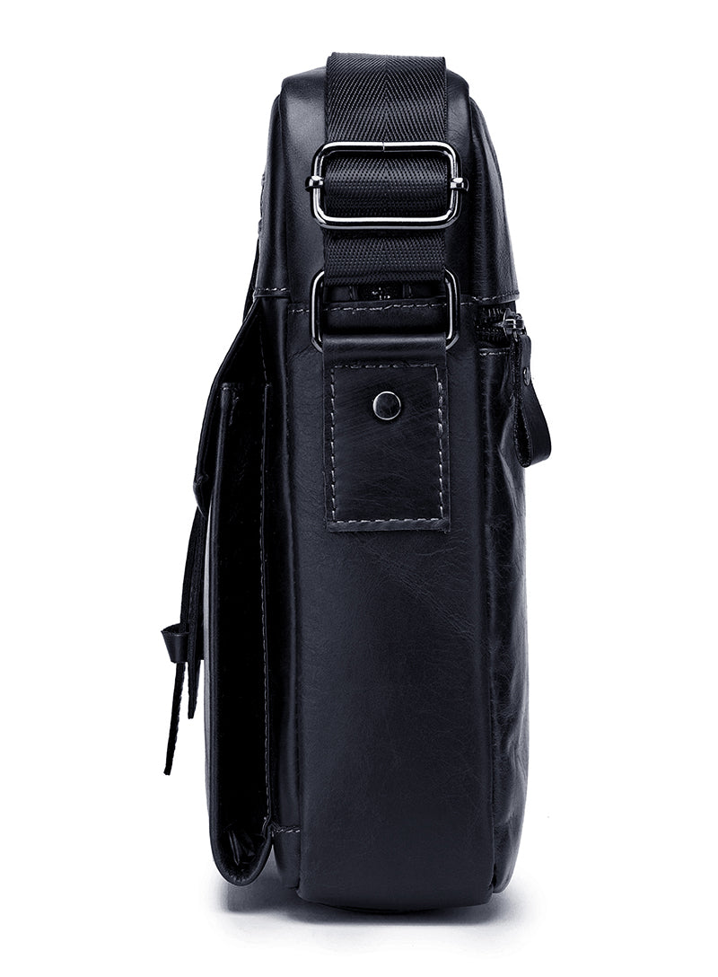 Men Vintage Leather Small Messenger Bag Business Travel Shoulder Bag Black
