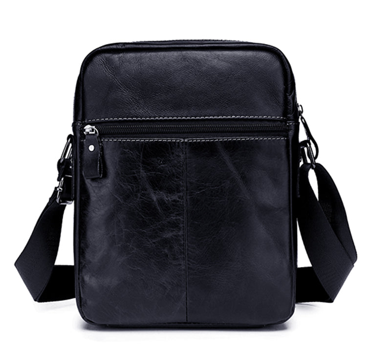 Men Vintage Leather Small Messenger Bag Business Travel Shoulder Bag Black
