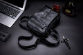 Men Vintage Leather Small Messenger Bag Business Travel Shoulder Bag Black