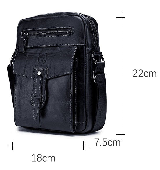 Men Vintage Leather Small Messenger Bag Business Travel Shoulder Bag Black