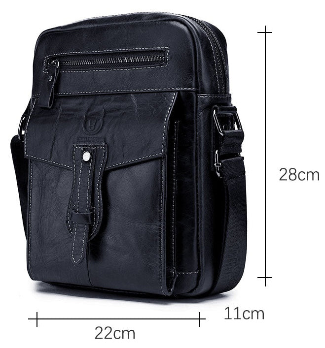 Men Vintage Leather Small Messenger Bag Business Travel Shoulder Bag Black
