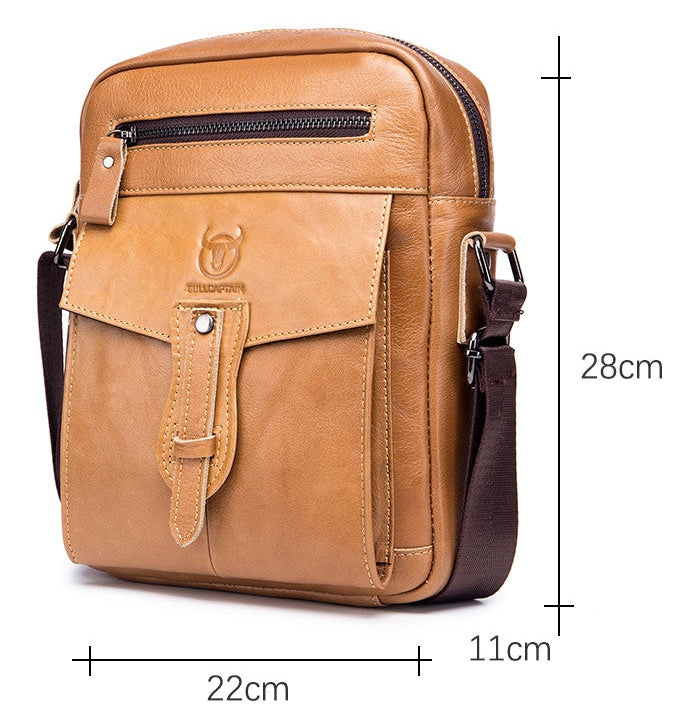 Men Vintage Leather Small Messenger Bag Business Travel Shoulder Bag Brown