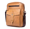 Men Vintage Leather Small Messenger Bag Business Travel Shoulder Bag Brown