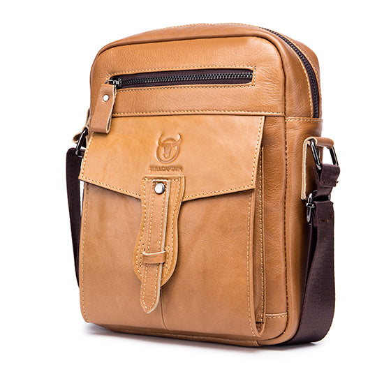 Men Vintage Leather Small Messenger Bag Business Travel Shoulder Bag Brown