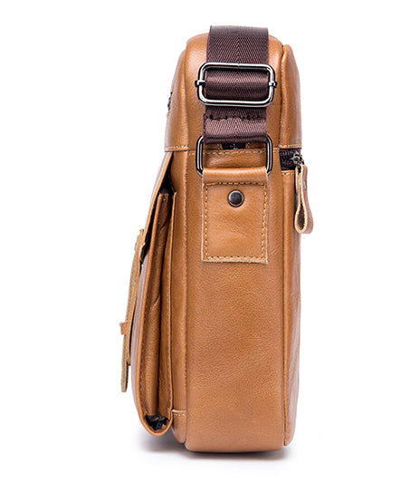 Men Vintage Leather Small Messenger Bag Business Travel Shoulder Bag Brown