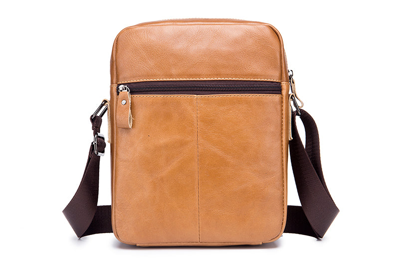 Men Vintage Leather Small Messenger Bag Business Travel Shoulder Bag Brown