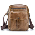 Men Vintage Leather Small Messenger Bag Business Travel Shoulder Bag  Chestnut