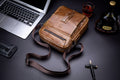Men Vintage Leather Small Messenger Bag Business Travel Shoulder Bag Chestnut