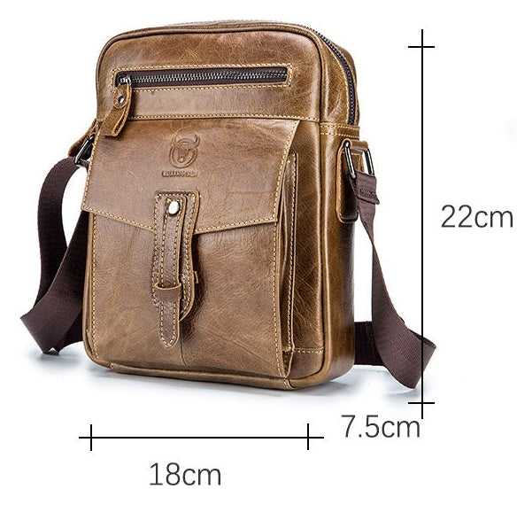 Men Vintage Leather Small Messenger Bag Business Travel Shoulder Bag Chestnut