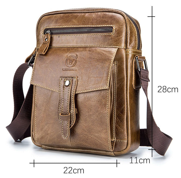 Men Vintage Leather Small Messenger Bag Business Travel Shoulder Bag Chestnut