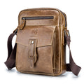 Men Vintage Leather Small Messenger Bag Business Travel Shoulder Bag Chestnut