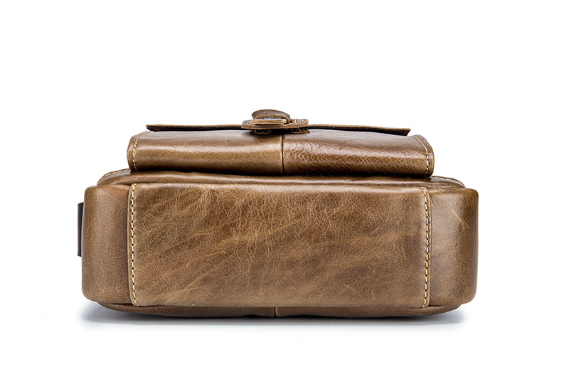 Men Vintage Leather Small Messenger Bag Business Travel Shoulder Bag Chestnut
