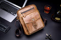Men Vintage Leather Small Messenger Bag Business Travel Shoulder Bag Chestnut