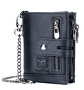 Men Wallet Genuine Leather Bifold Wallets With Anti-theft Chain Black