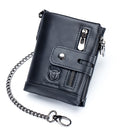 Men Wallet Genuine Leather Bifold Wallets With Anti-theft Chain Black