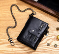 Men Wallet Genuine Leather Bifold Wallets With Anti-theft Chain Black