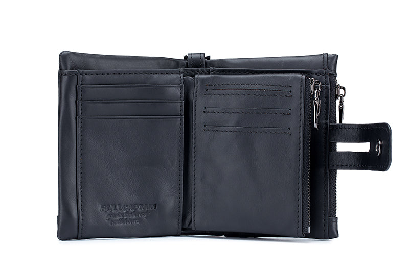 Men Wallet Genuine Leather Bifold Wallets With Anti-theft Chain Black