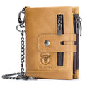 Men Wallet Genuine Leather Bifold Wallets With Anti-theft Chain Brown