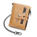 Men Wallet Genuine Leather Bifold Wallets With Anti-theft Chain Brown