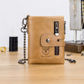 Men Wallet Genuine Leather Bifold Wallets With Anti-theft Chain Brown